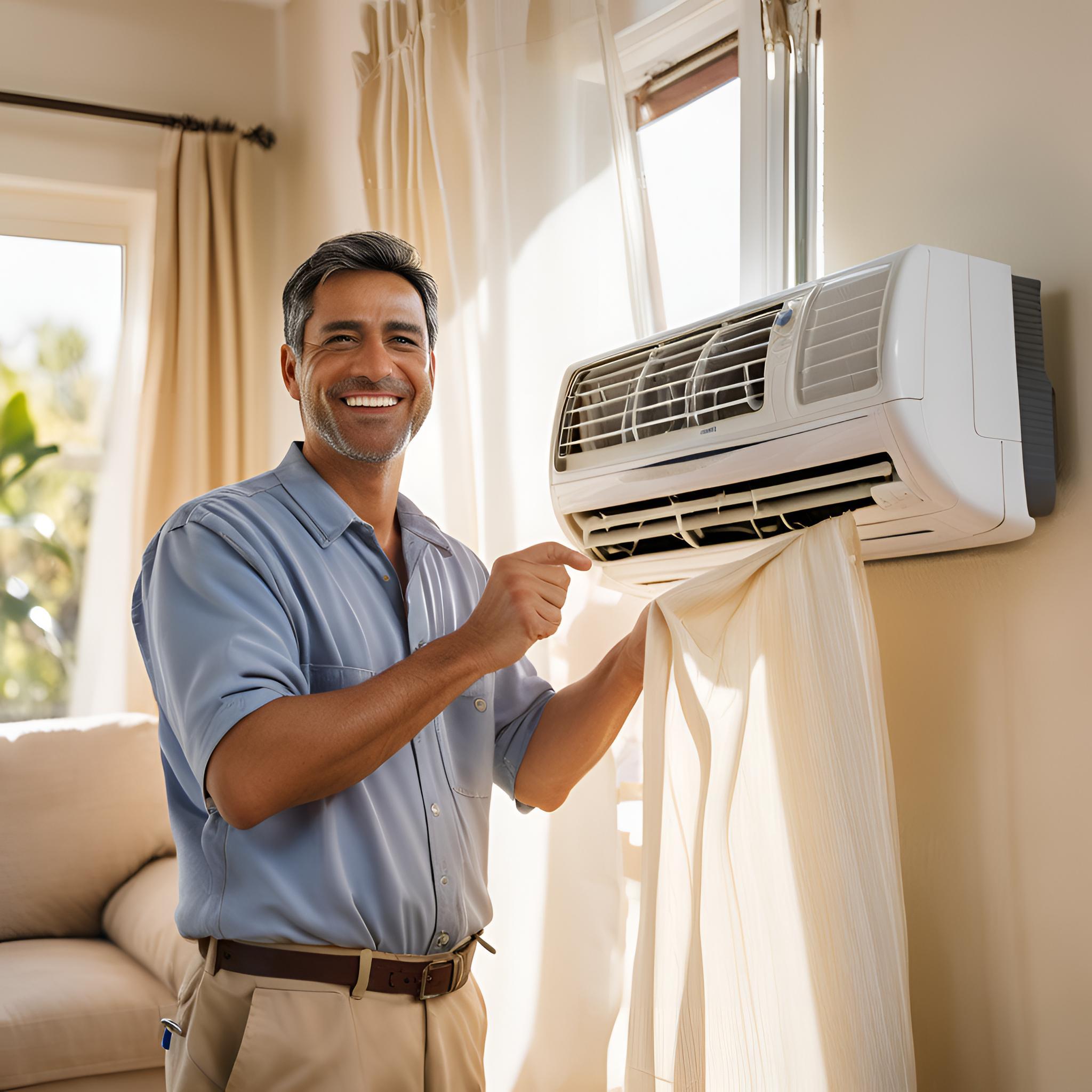 air conditioner technician happy because the ai conditioner damage is mild